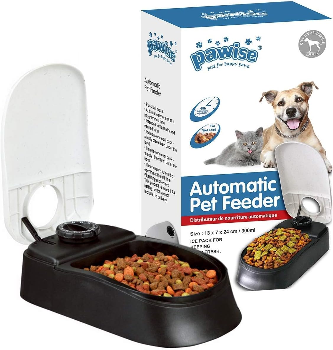 Automatic Pet Feeder for Dogs and Cats, 1.5 Cup Food Dispenser Feeder with 48-Hour Timer - Single